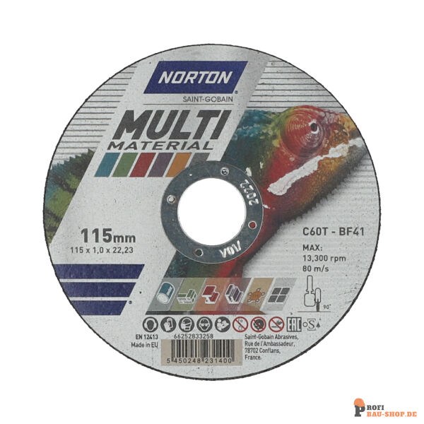 nortonschleifmittel/NORTON_schleifmittel_66252833258 Norton MULTI PURPOSE for Right-Angle Grinder Ultra Thin Cut-Off on MULTIPURPOSE 115x1x22.23 GRIT 60_133704